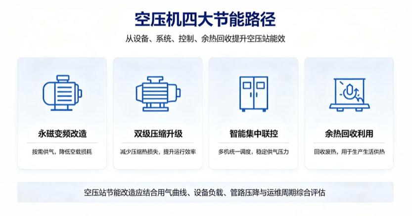 空压机四大节能改造路径,助力工厂压缩空气系统节电